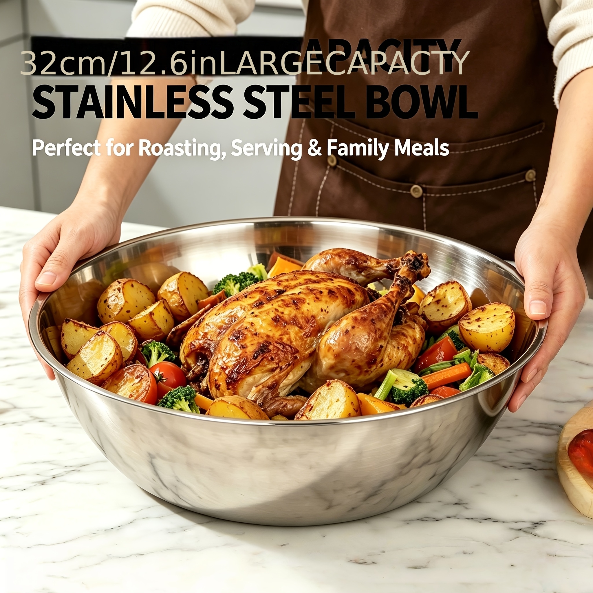 Kitchen Baking Essentials - 1Pcs, 32cm Stainless Steel Mixing Bowl,