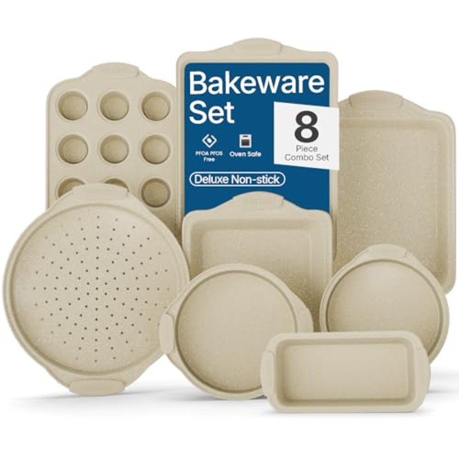 Kitchen Oven Baking Pans - Deluxe 8-Piece Carbon Steel Bakeware Set
