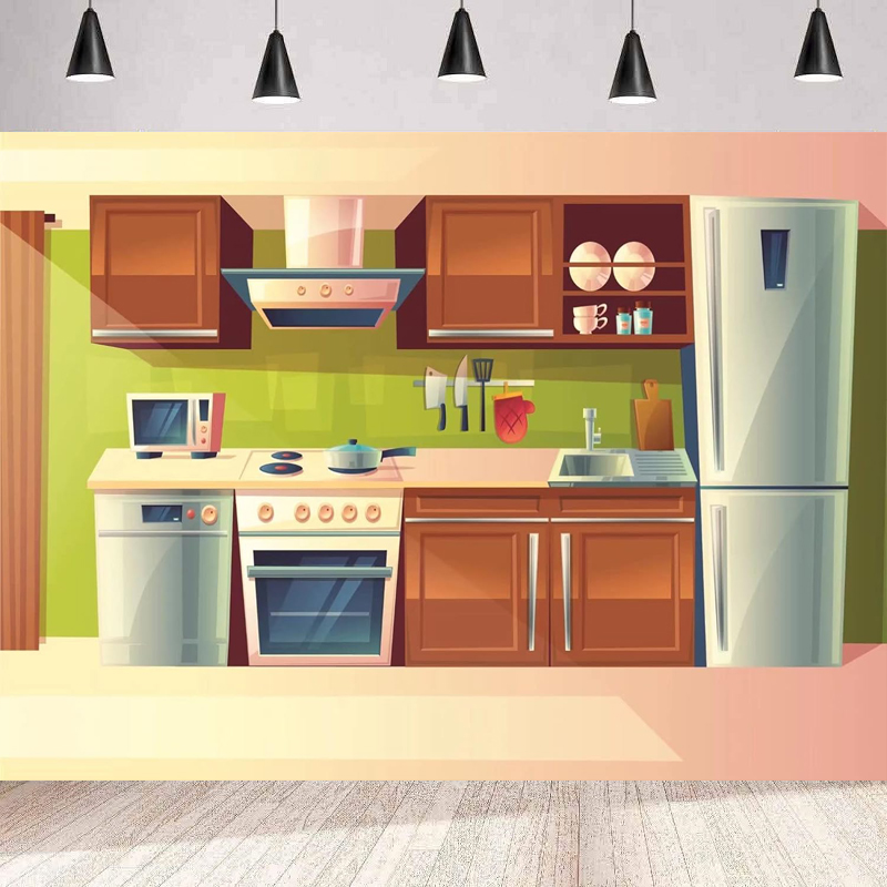 Kitchen Baking Cupboard - Photography Backdrop Cartoon Kitchen Baby Kids