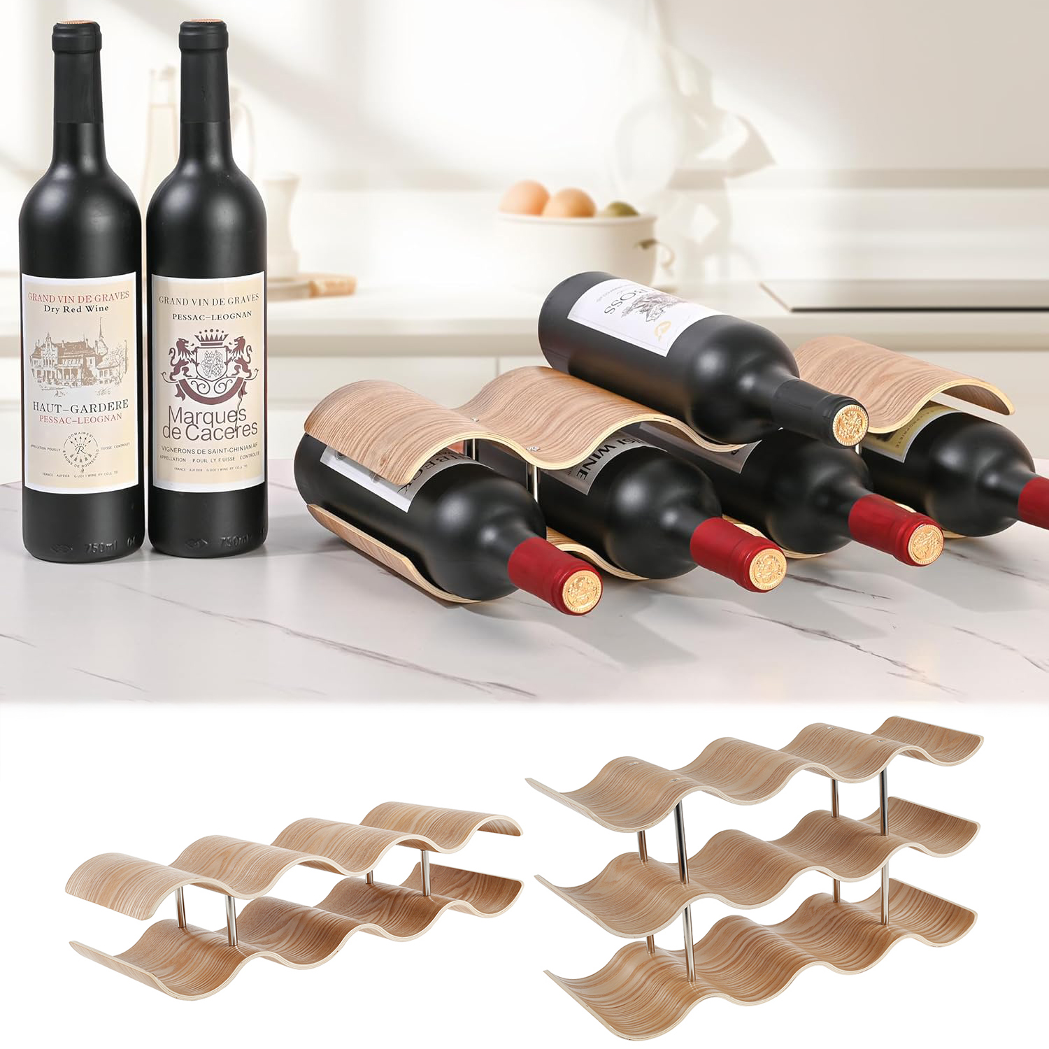 2/3-Tier Wooden Wine Rack Wavy - огляд і ціна Kitchen Zo