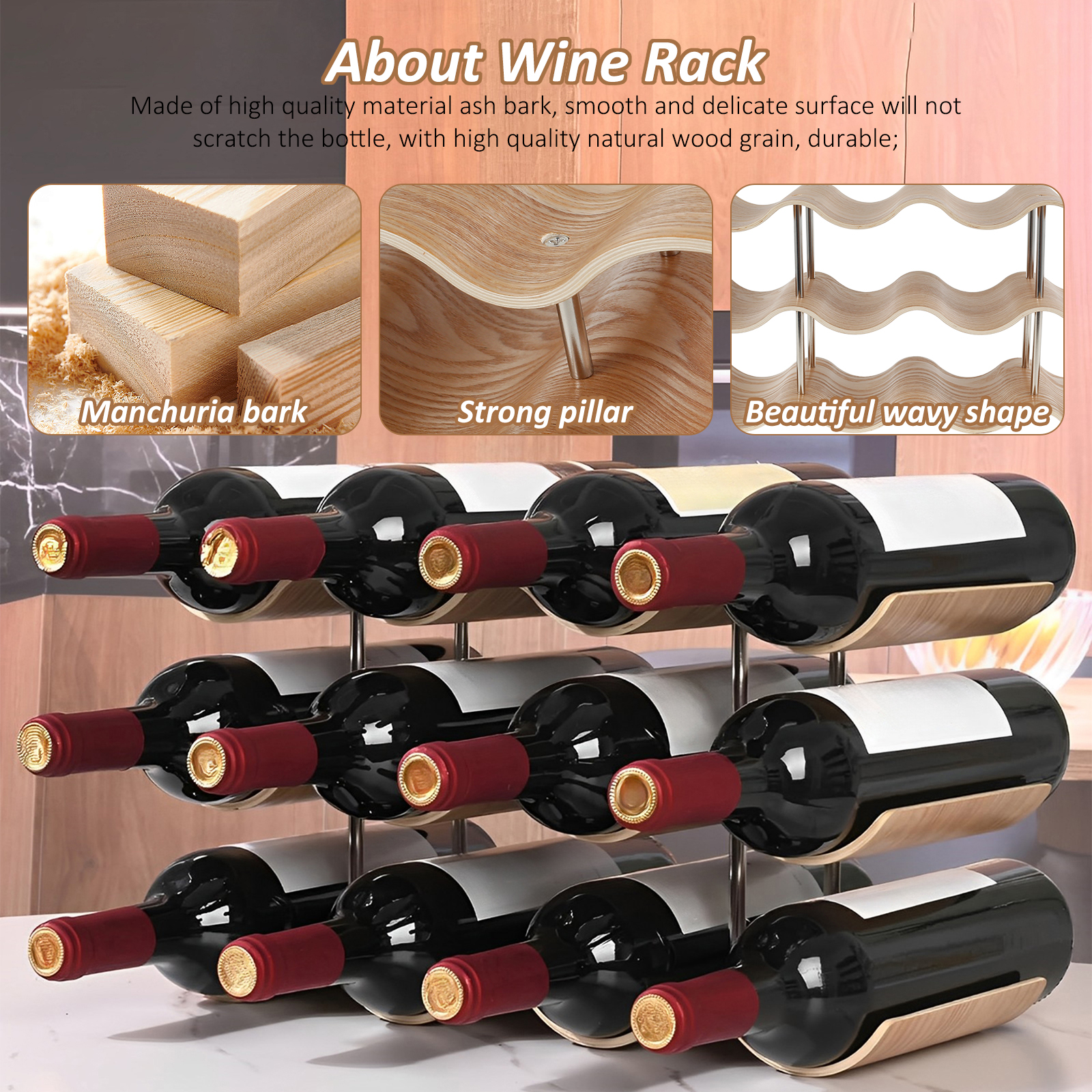 2/3-Tier Wooden Wine Rack Wavy - огляд і ціна Kitchen Zo